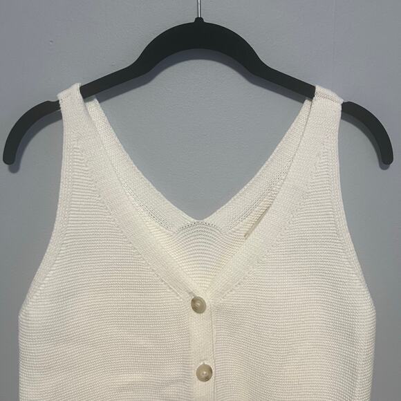 Loft White Button Up Sleeveless Knit Sweater Vest V-Neck size Medium - Picture 2 of 7